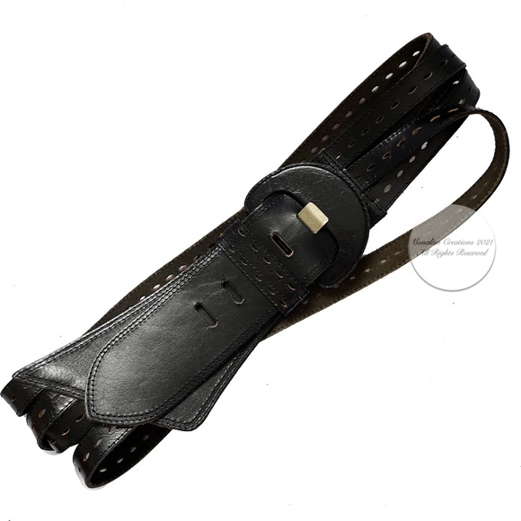 Vintage 80s Belt Wide Multi-Strap Black Leather by M Made in India #F20478 main image 8